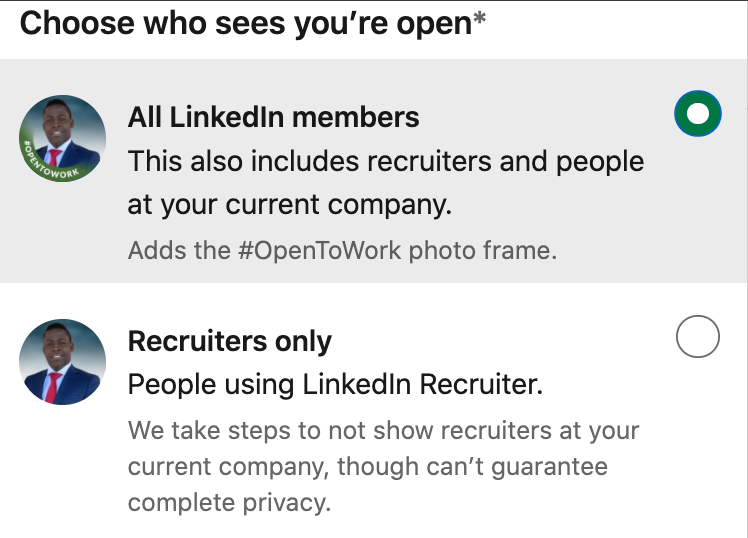 How to let linkedin members know you're open on linkedin